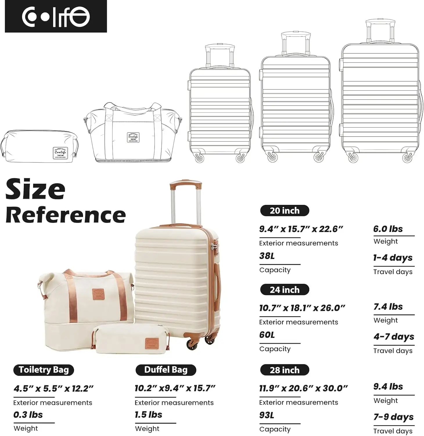 Coolife Suitcase Set 3 Piece Carry On Hardside Luggage with TSA Lock Spinner Wheels (White, S(20in)) - 71j8ve2i1iL._AC_SL1500_